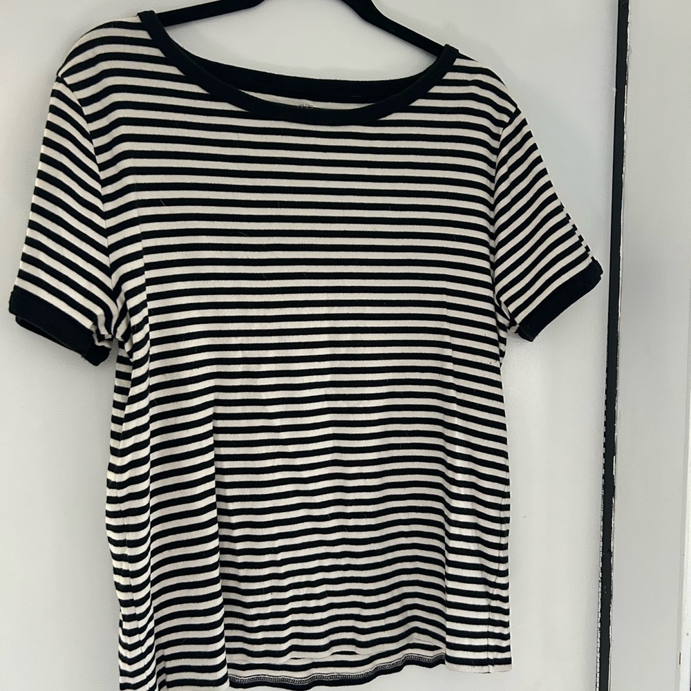 J. Crew Black and White Striped Short Sleeve Tee